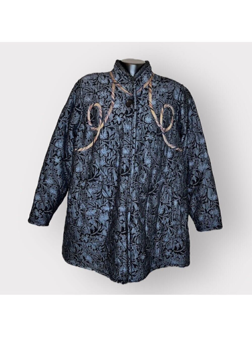 Koos of Course Womens Quilted Reversible Coat sz L Vegan Heavyweight Jacket Blue